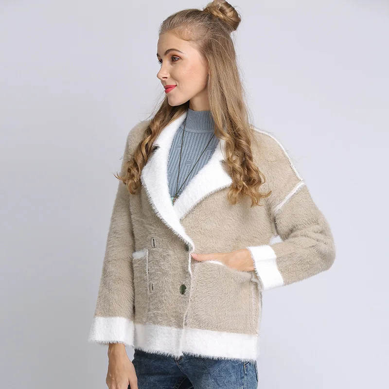 Зимний теплый норковый кашемировый кардиган свитер пальто модные однотонные