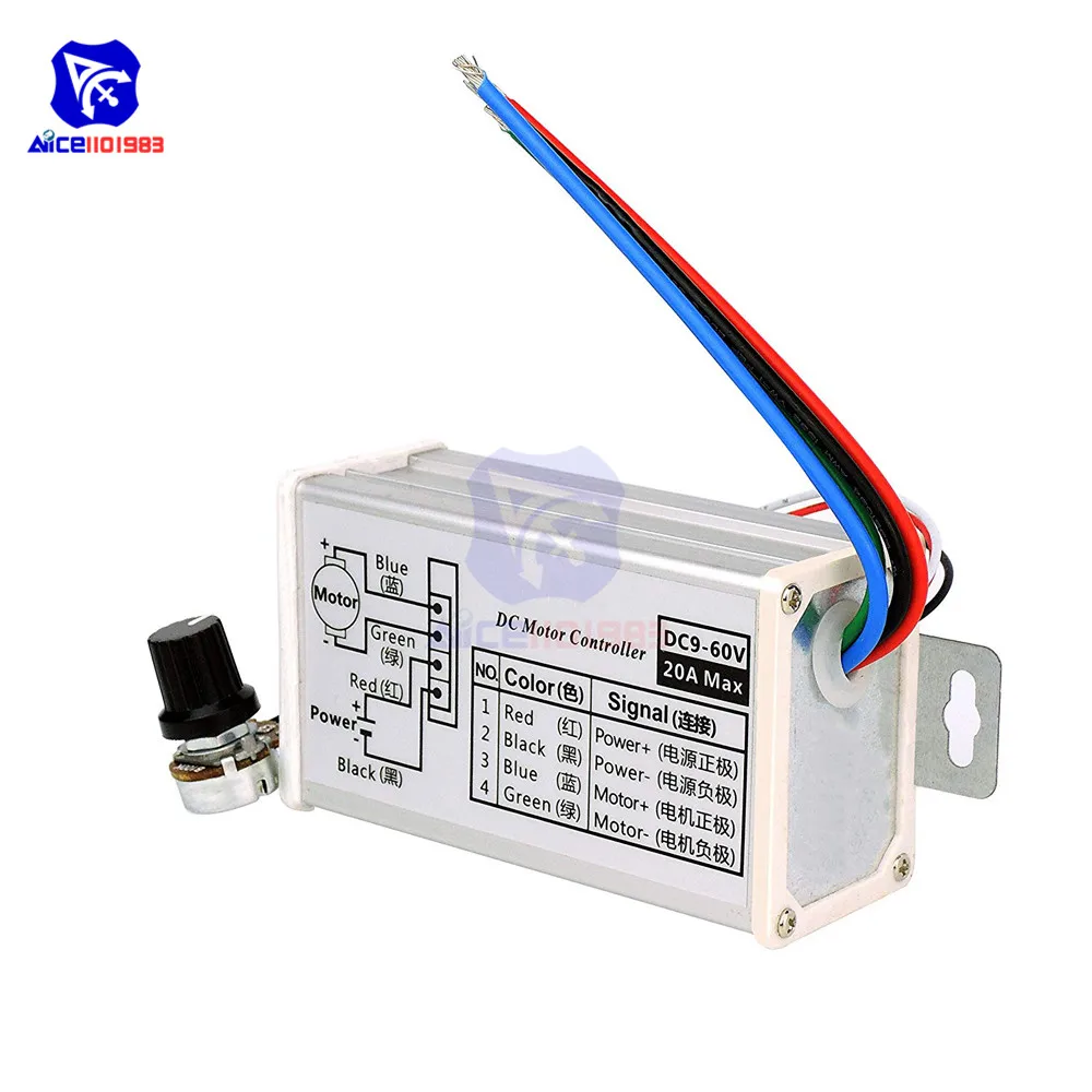 Diymore DC 9 12V 24V 60V 20A PWM двигатель постоянного тока Плавная переключатель регулятора