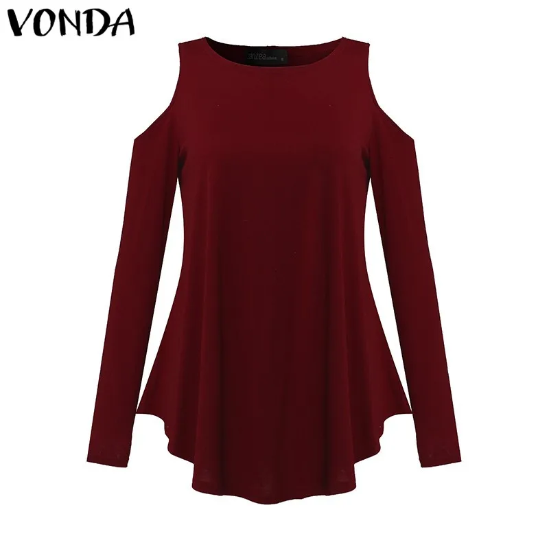 VONDA Женская одежда для беременных Блузки для беременных беременность с открытыми плечами с длинным рукавом повседневные свободные рубашки Плюс Размер Топы 5XL