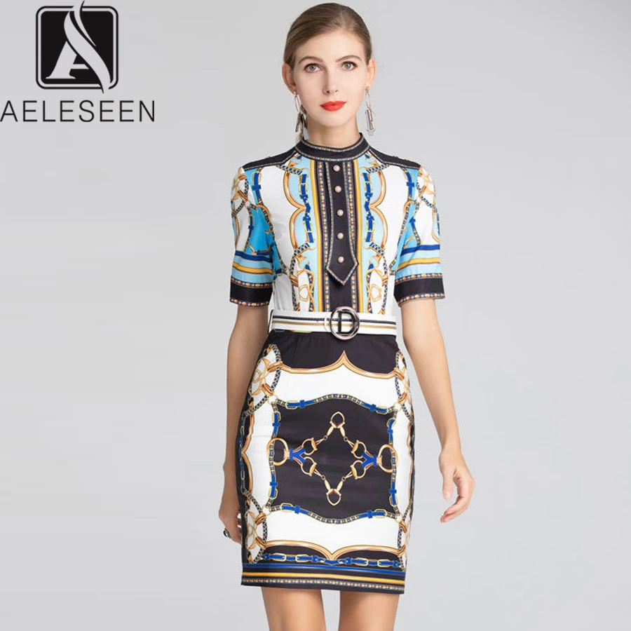 AELESEEN Подиум офисное платье 2019 Лето Роскошные женские короткий рукав отложной