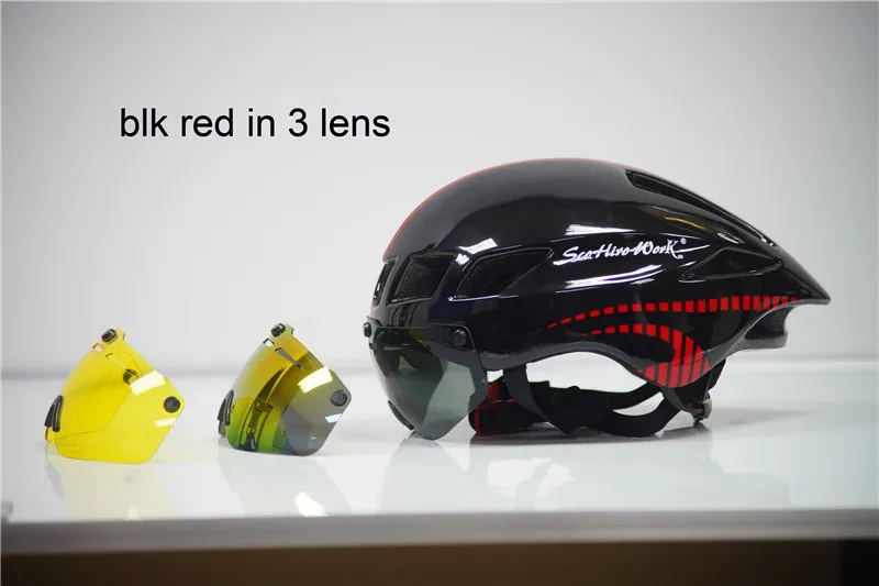 blkred in 3 lens Scohiro работает Спорт Mtb Горный шоссейный велосипед велосипедный шлем объектив козырек стекло Capacete da Route Ciclismo Cascos Bici велосипедный шлем - Цвет: blkred in 3 lens