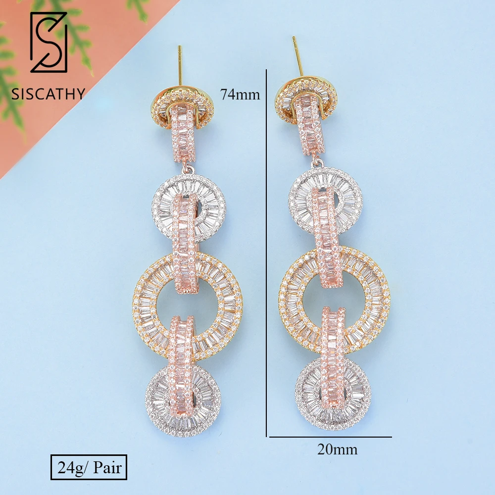 SisCathy 20*74 мм, модная Геометрическая круглая пряжка, большие серьги, нигерийские Дубаи, свадебные ювелирные изделия, длинные висячие серьги для женщин