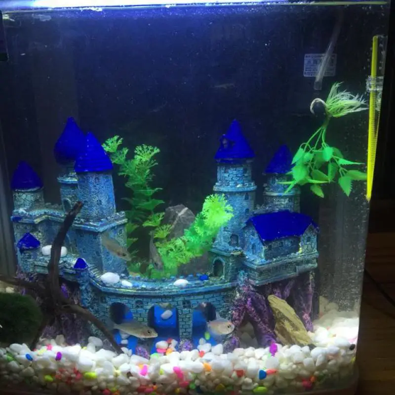 Cartoon Castle Aquarium Decoration Ancient European Style With Waterfall Fish Tank Landscaping Resin Craft Ornaments Decor | Дом и сад