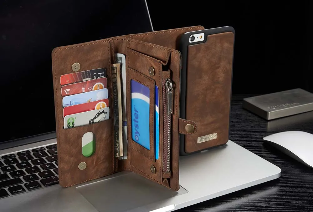 Чехол из натуральной кожи кошелек чехол для iphone 6 6s 6plus Многофункциональный молнии чехол-книжка чехол для iphone 6 6s plus чехлы для телефонов