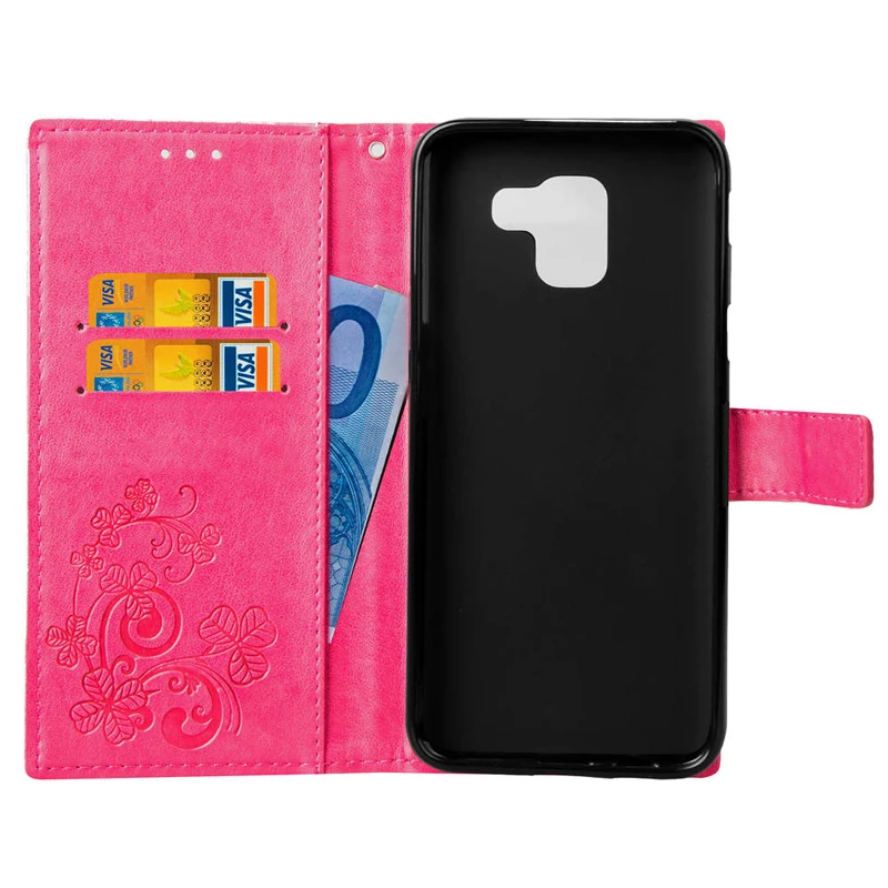 Чехол-книжка из искусственной кожи с Рисунком Клевера удачи для Samsung galaxy J6 2018 EU