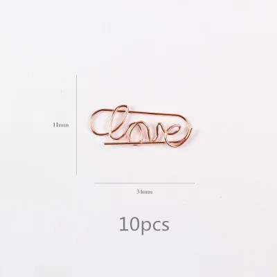 love 10pcs Пачка розовое золото скрепки закладки планировщик инструменты Скрапбукинг Памятка зажим металлический Скрепка H0137 - Цвет: love 10pcs