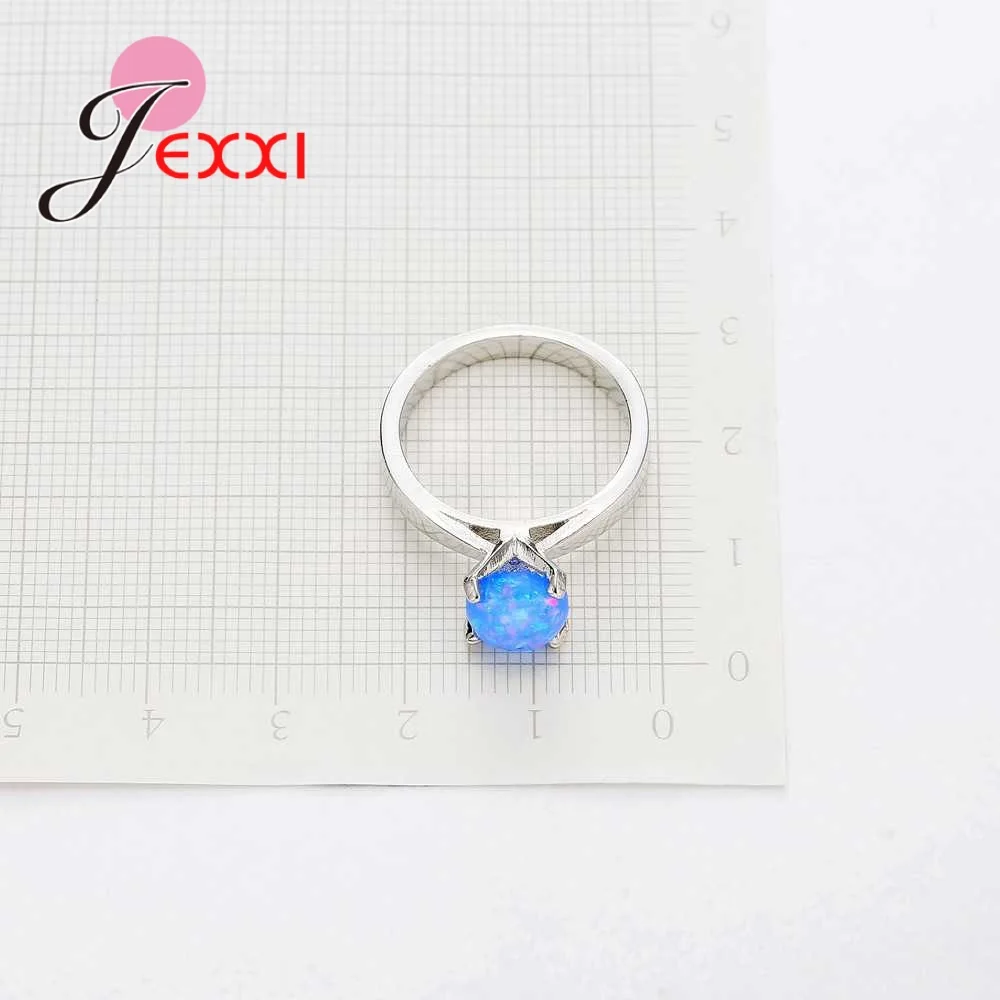 

Created Fashion Big Fire Opal Rings For Women 925 Sterling Silver Cheap Promise Jewelry White Opal Simple Wedding Rings