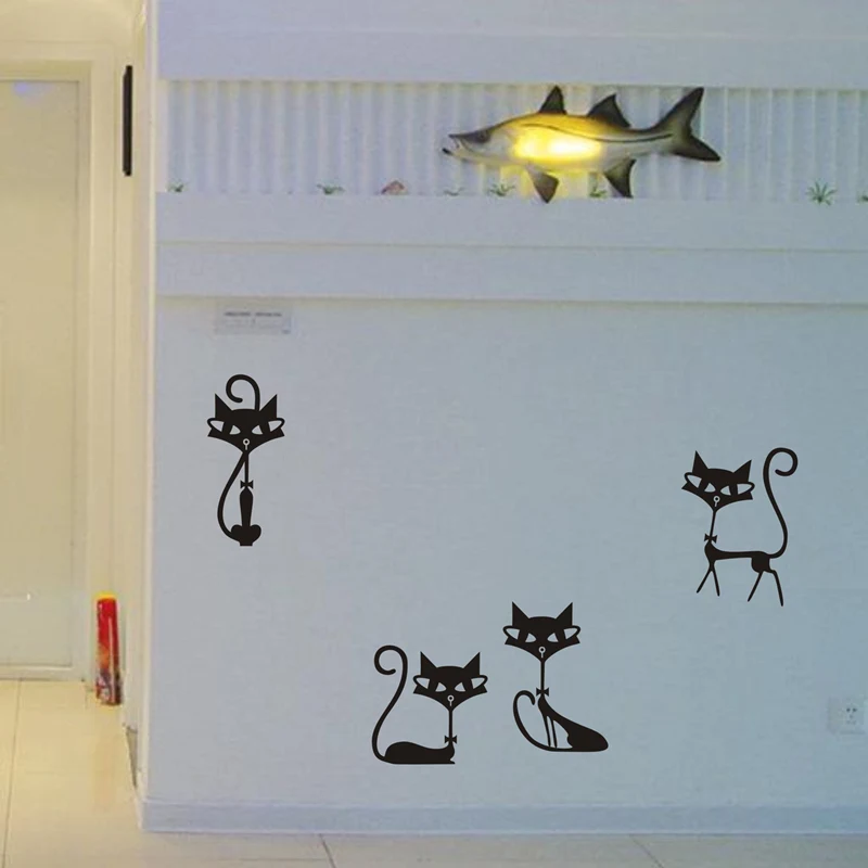 4 черных модных настенных наклеек наклейки в виде кота декор для гостиной ТВ