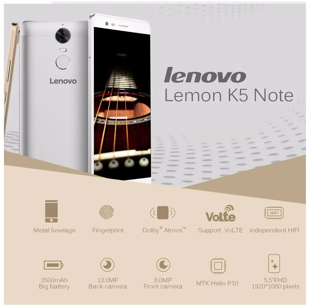 Lenovo K5 Note (K52e78) MTK Helio P10 LTE 4G 8 ядер Full Metal 3G RAM 32G 5.5 &quotAndroid 6.0 3500 мАч телефона|os browser|os