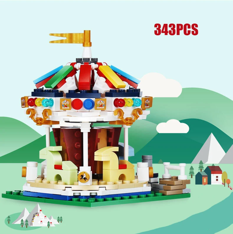 Забавный город funland мини карусель строительный блок игровая площадка Merry go round