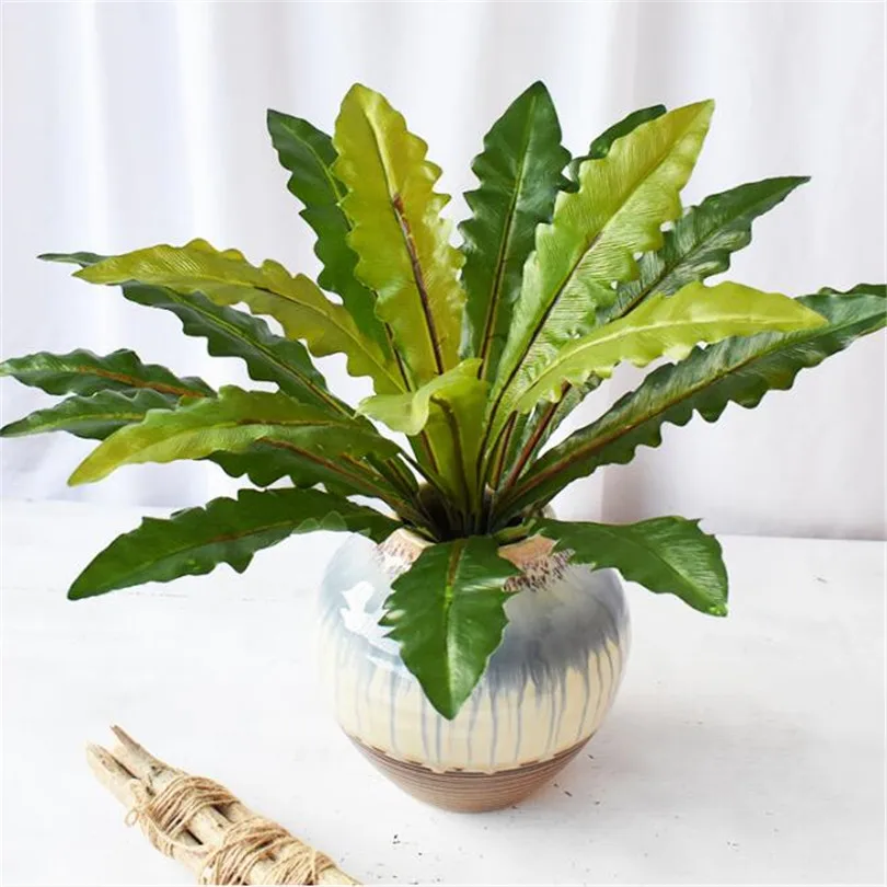 Один искусственный пучок листьев поддельные большие зеленые листья растение для