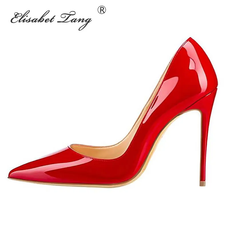 10CM HEEL Red ElisabetTang/Брендовая обувь; женские туфли на высоком каблуке 12 см; красные туфли-лодочки на каблуке; женская обувь на высоком каблуке; пикантные свадебные туфли на шпильке - Цвет: 10CM HEEL Red