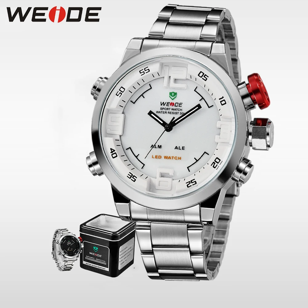 WEIDE мужские спортивные часы из нержавеющей стали белые кварцевые аналоговые