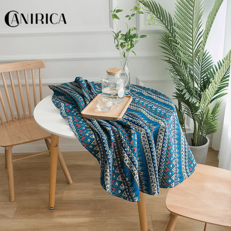 Круглая скатерть CANIRICA в скандинавском стиле льняная пасторальная для кухонного