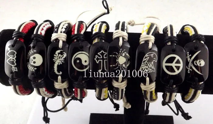 36 шт. мужские кожаные браслеты манжеты с черепом|leather cuff bracelets|bracelet designerbracelet wholesale |