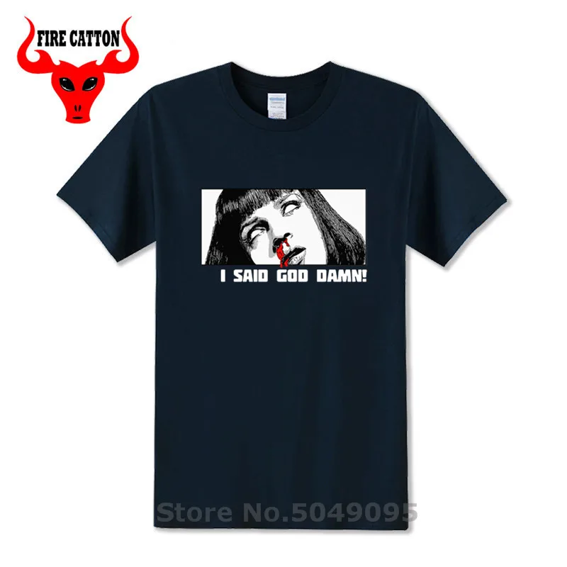 Мужская футболка с героями мультфильма Миа Уоллес надписью I Said God Damn