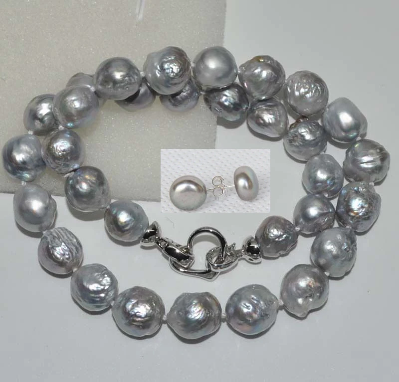 Серьги в стиле барокко, серый лак, 11-14 мм, kasumi FW, жемчужное ожерелье, серьги