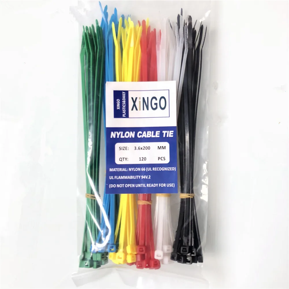 Xingo 8 дюймовые нейлоновые кабельные застежки с самоблокировкой 6 цветов 120 шт.