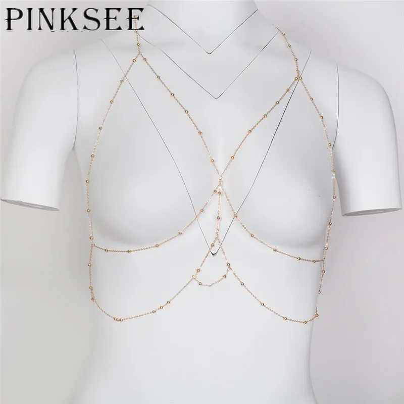 PINKSEE 1 шт. металлические бусины груди бюстгальтер тела цепи Для женщин
