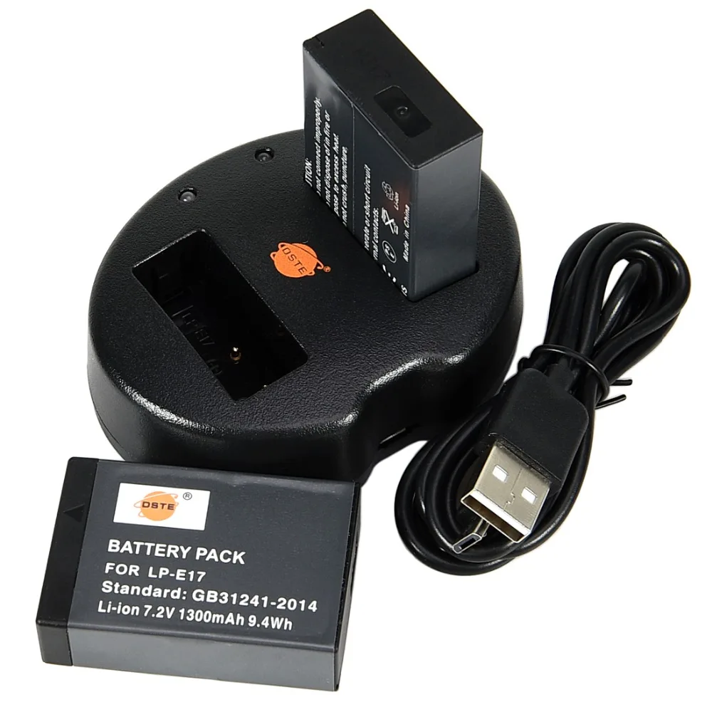 DSTE 2 шт. LP-E17 lp-e17 батарея с двумя портами USB зарядное устройство для Canon EOS 200D 760D 8000D Kiss X8i 250D M6 Mark II камера