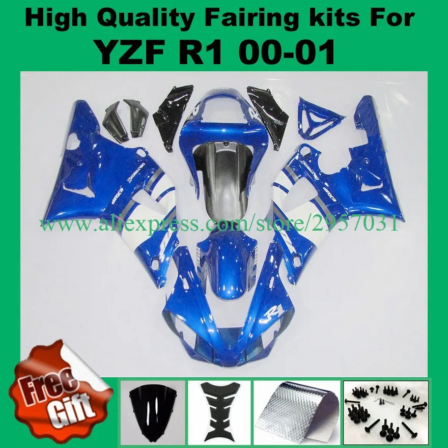 

Free screws+gifts For Injection Mold Motorcycle Fairing Fit Yamaha YZF-R1 00 01 Blue White YZF 1000 2000 2001 Body Kit