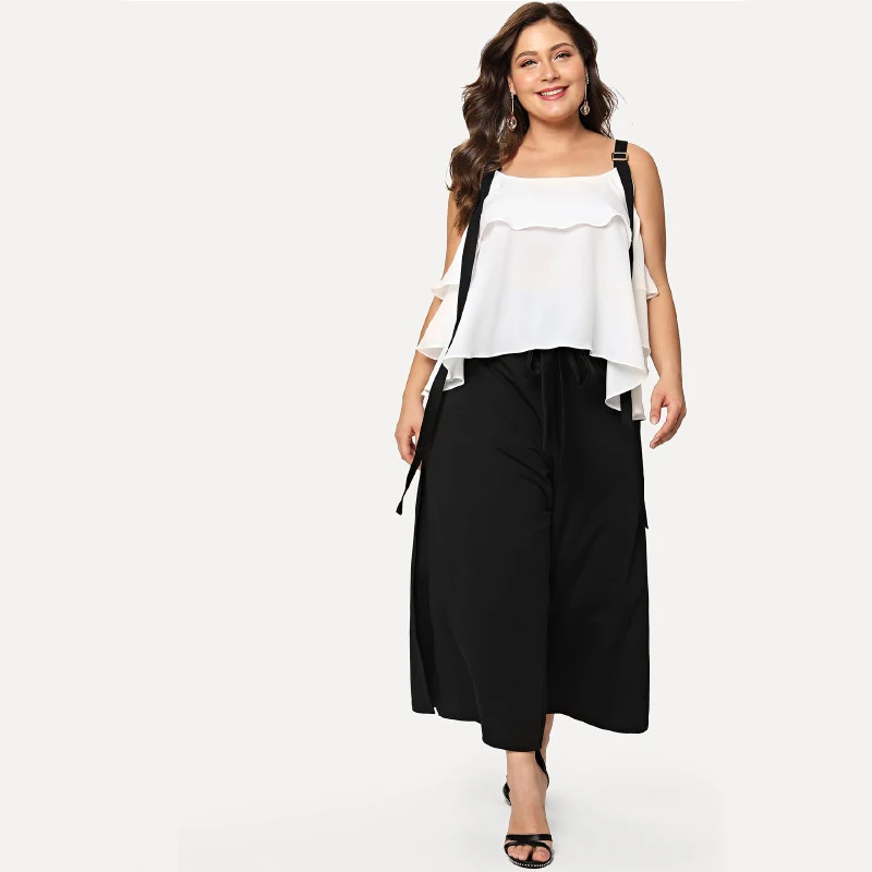 

XL-XXXXXL White Chiffon Tops Short Shirt Halters Women Plus Size Large Loose Blouse Casual Tank Top Ruffled Wear Summer Clothing
