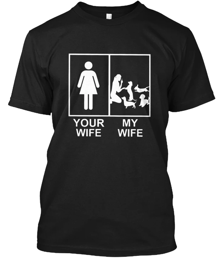 Мужская популярная футболка с надписью My Wife Love Dachshund новая весна лето|Мужские