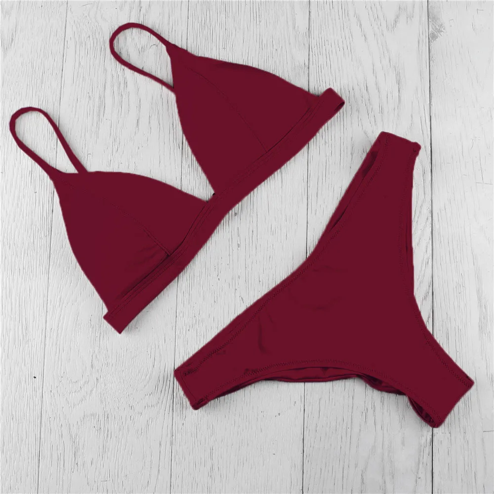 Wine Red Сексуальный бразильский Одноцветный бикини неоновый розовый Двухсекционный купальник сексуальный Летний Пляжный бикини набор stroje k pielowe damskie# E - Цвет: Wine Red