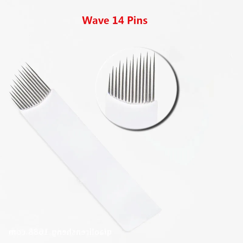 100 шт. волнистые 14 штифтов перманентный макияж лезвия для бровей микроблейдинг
