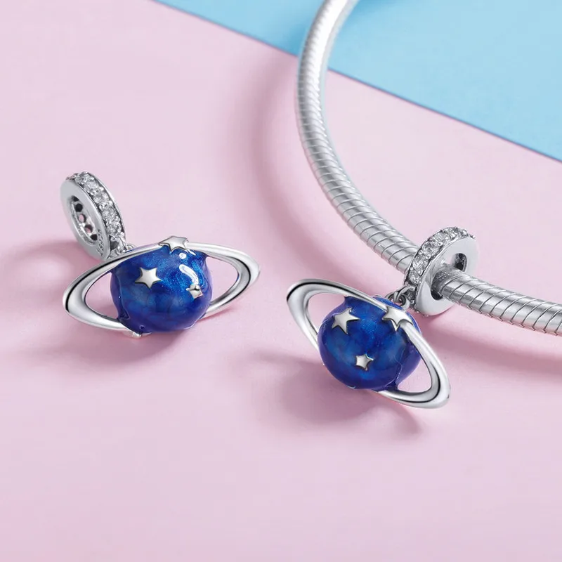 FURUYA, 925 пробы, серебряные подвески, подходят к оригиналу Pandora, браслеты, ожерелья, секретная планета, луна, звезда, кулон, синее имя, ювелирные изделия