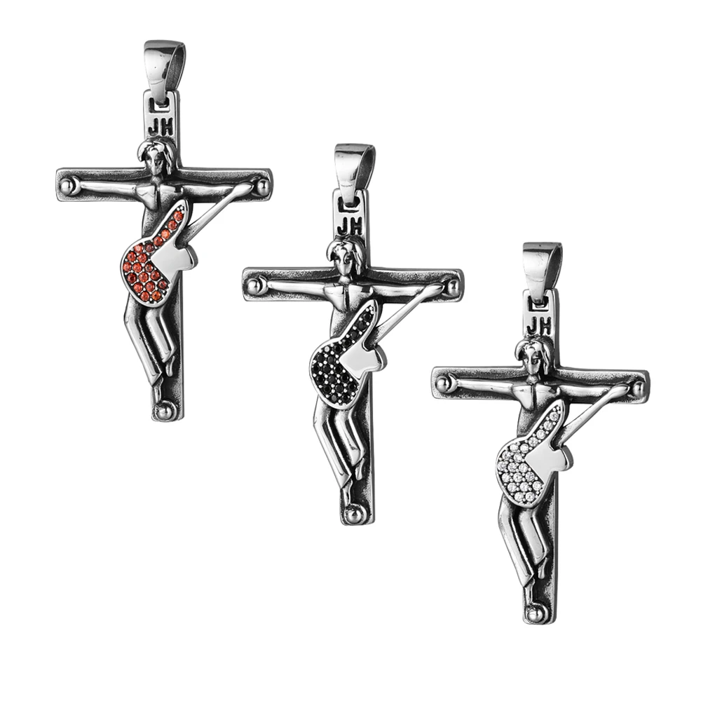 

Johnny Hallyday guitar cross stainless steel pendant special for French rocker fans locket charms Christian Crucifix Necklace
