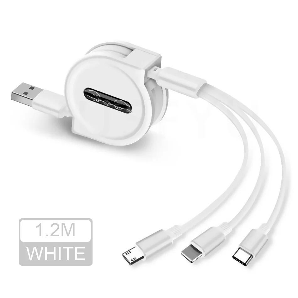 3 в 1 usb type C Micro USB кабель type-c для iPhone X XS MAX XR Телескопический зарядный кабель 120 см A Быстрая зарядка USB C кабель - Тип штекера: White
