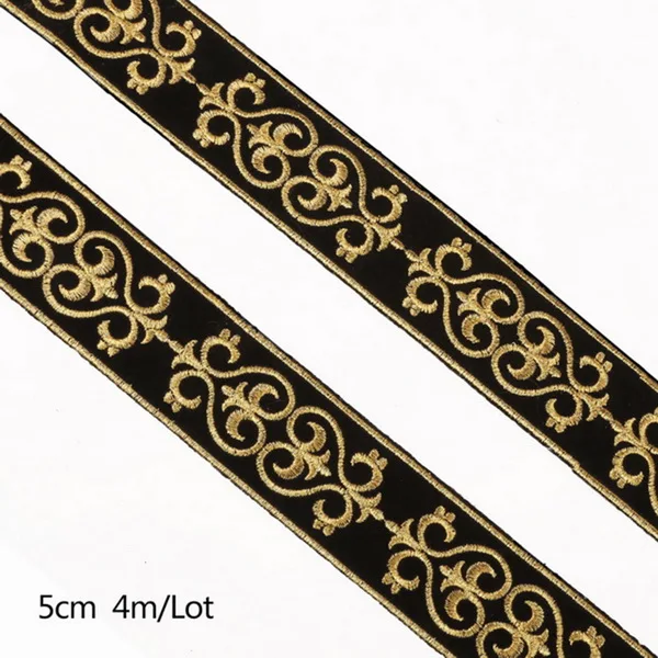 Gold 5cm 4 м/лот Ширина 2/2. 5/3/5 см цвета: золотистый, серебристый в этническом стиле, с вышивкой в виде ажурной каймой жаккардовая лента для одежды аксессуары DIY ремесло решений - Цвет: Gold 5cm