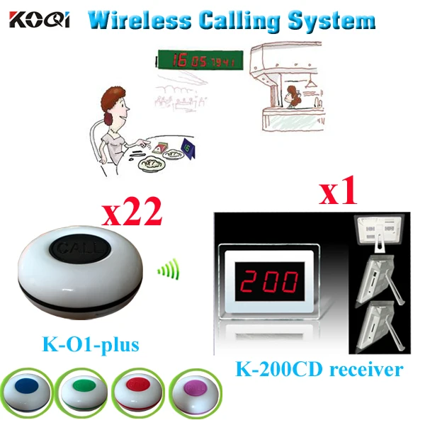 Dinner Bell Call System Service Calling Button Waiter Transmitter Display Popular In All Restaurant( 1pcs display+ 22pcs Buzzer) |
