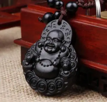 Черная резьба по дереву китайская счастливая Будда искусственная скульптура