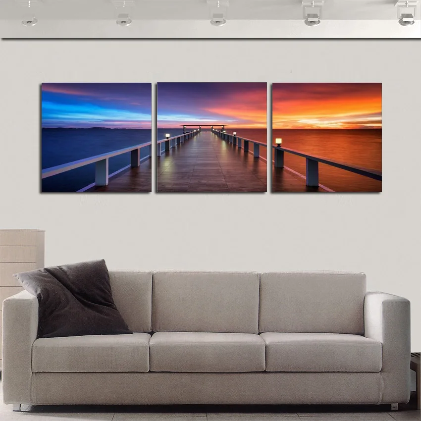Новое прибытие модульная 3 Панель Картина Холст утренний восход на морском