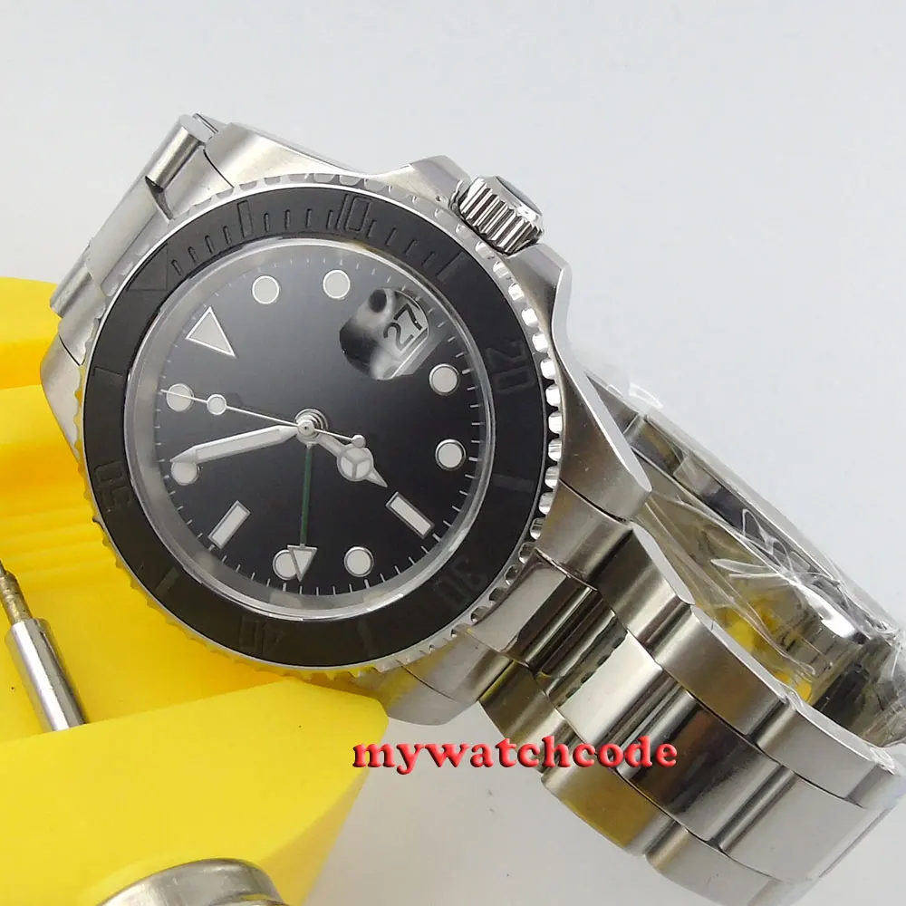 

40 мм parnis черный циферблат GMT керамический Безель сапфировое стекло автоматические мужские часы 418
