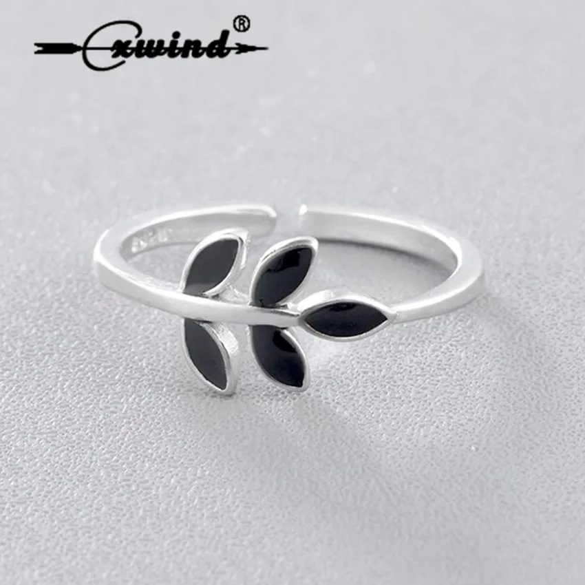 Cxwind модное черное эмалевое регулируемое кольцо с листьями дерева Открытое ветки