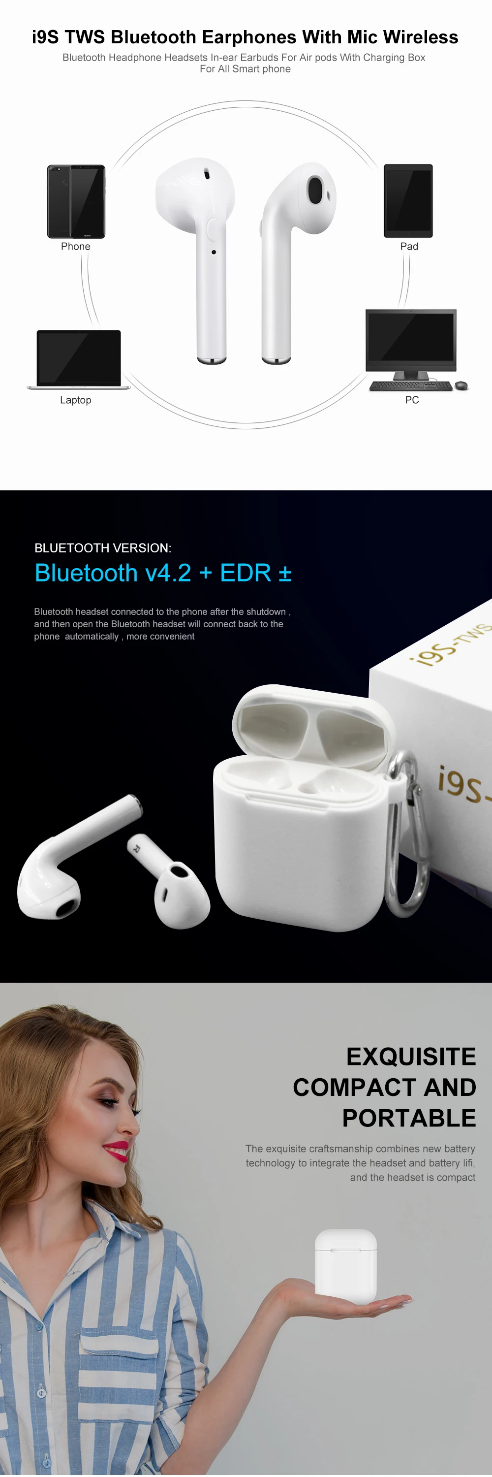 I9S TWS полезные истинные беспроводные модные наушники 4,2 Bluetooth крошечные вкладыши для iPhone X 7 мобильный Android Xiaomi стерео громкой связи