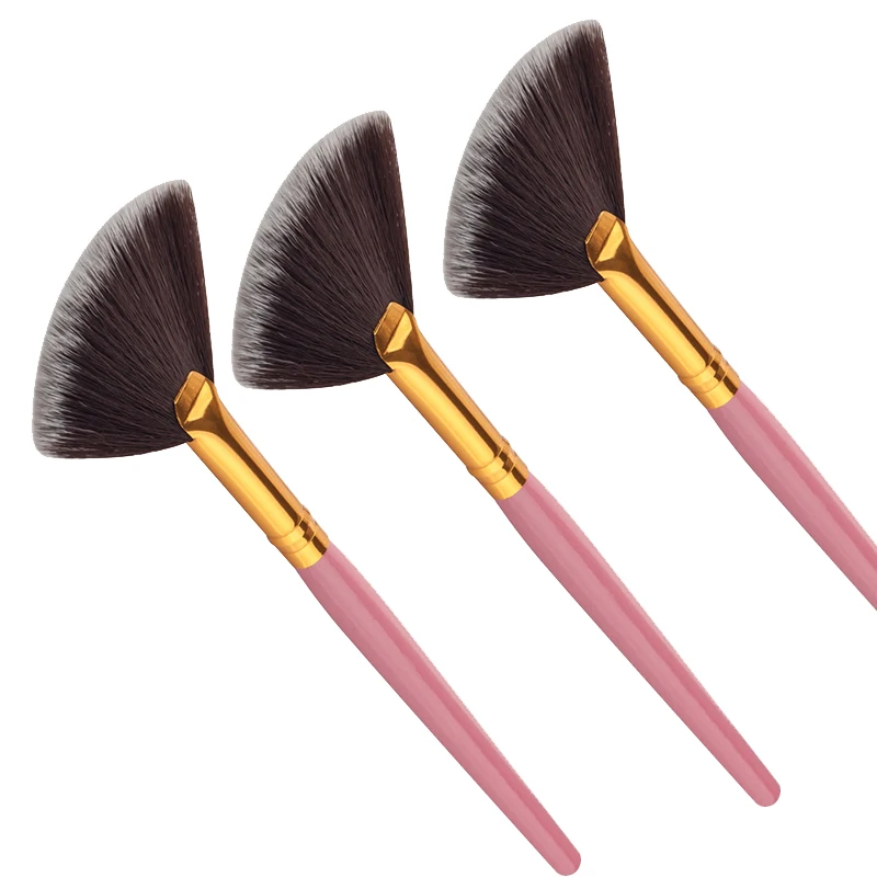 3 шт. вентилятор Форма тонкий Макияж Кисточки милый розовый деревянной ручкой