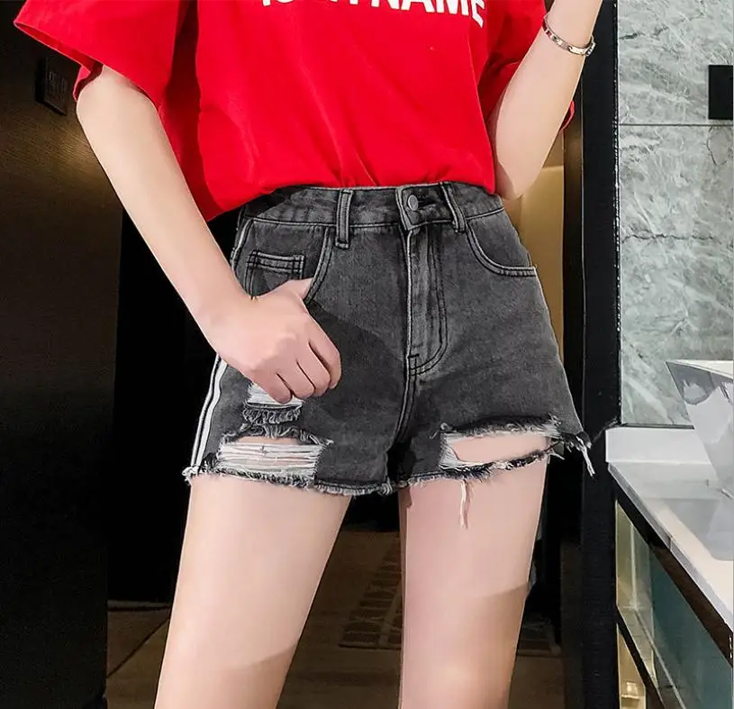 Женские джинсовые шорты с высокой талией рваные повседневные Мини кисточками