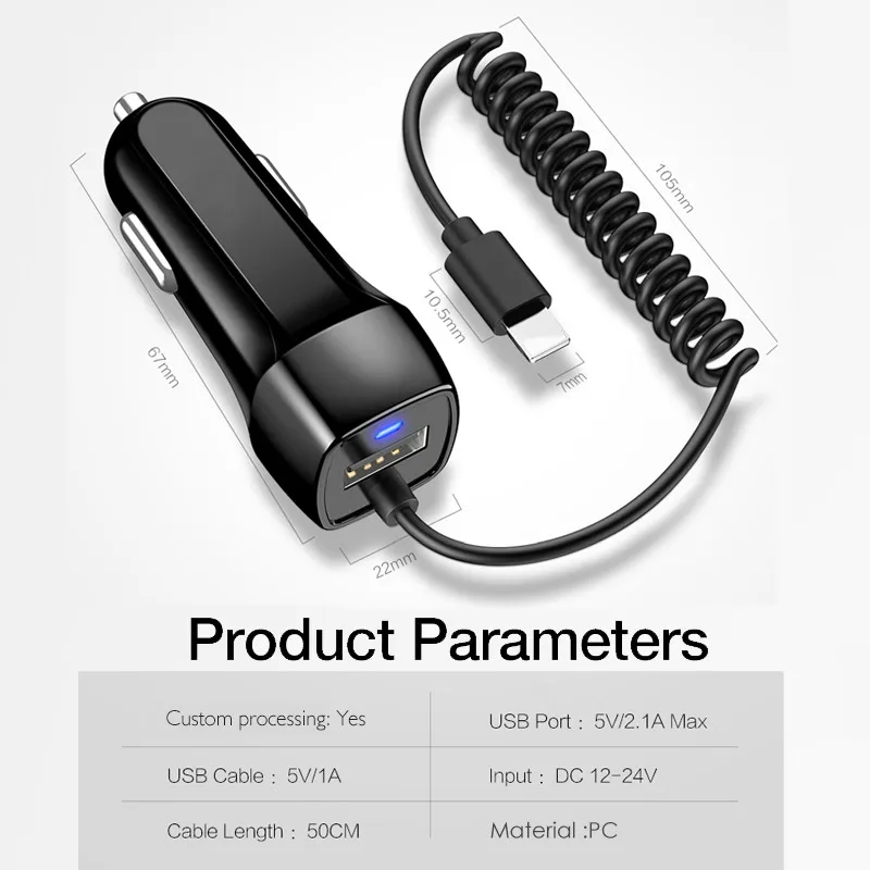 Автомобильное зарядное устройство USB с микрокабелем type-c для samsung S7 Edge S8 S9 Plus автомобильное зарядное устройство с кабелем для iphone 6 6s 7& 8 Plus X XS Max