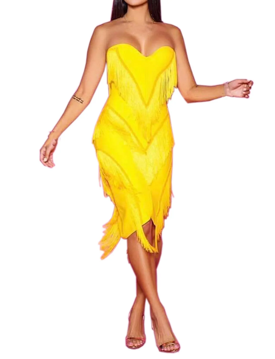 Женское платье с кисточками Клубное облегающее без бретелек 2019|Женские платья| |