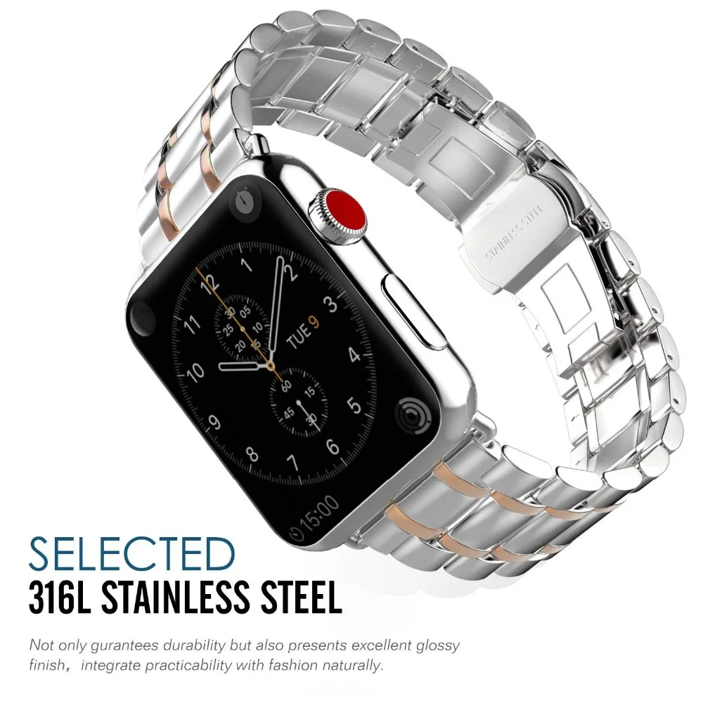 Ремешок из нержавеющей стали для Apple watch 3 2 1 42 мм 38 Iwatch Link Браслет ремешок Бабочка