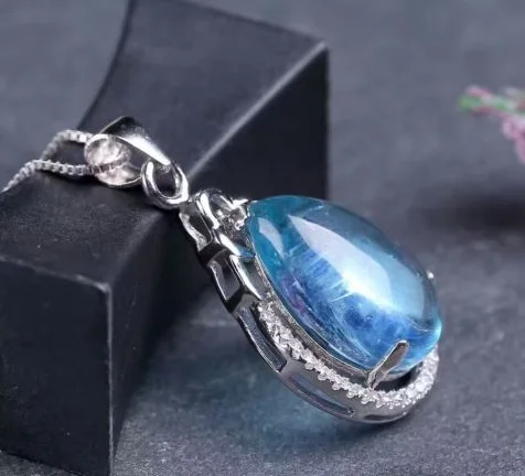 

Натуральные голубые драгоценные камни, серебряный прозрачный кулон AAAAA 31x16x9 мм