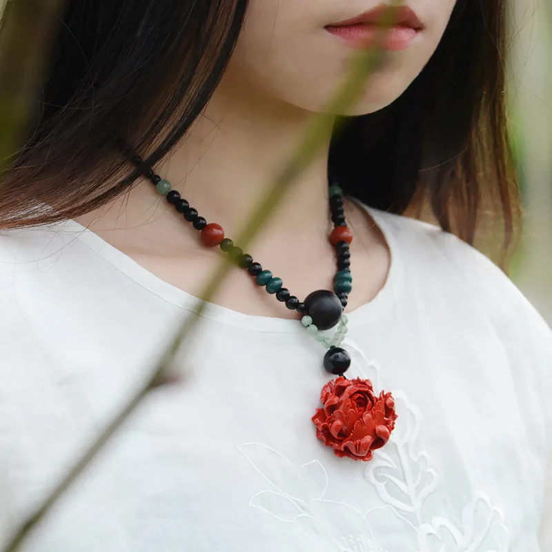Этнические ювелирные изделия гравировка цветов керамическое ожерелье камень