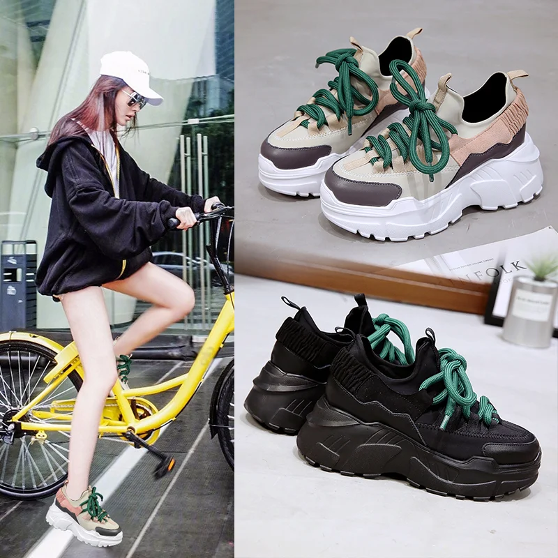 Женские кроссовки на толстой подошве с круглым носком 8 см | Обувь