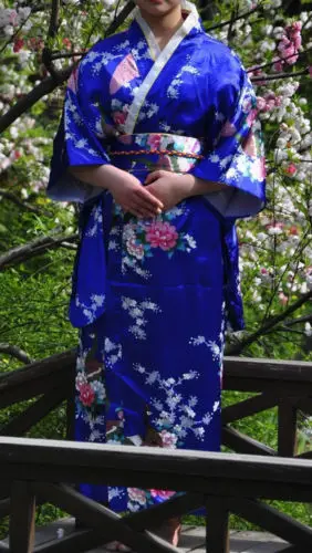 Темно синее женское японское кимоно винтажный юката костюм хаори платье гейши