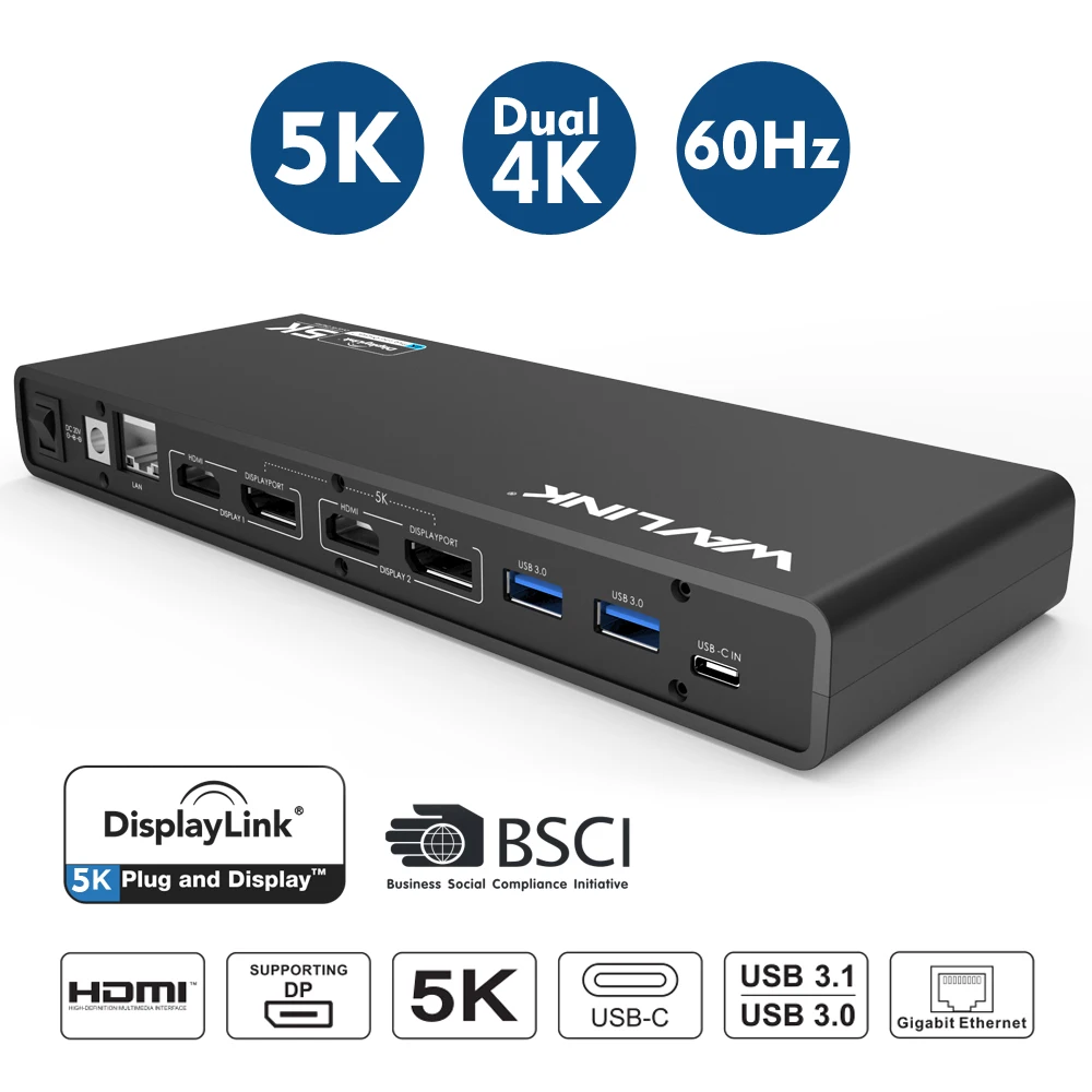 Wavlink Универсальная док-станция USB 3,0 USB-C двойной 4K Ultra Dock DP Gen1 type-C Gigabit Ethernet Расширенный и зеркальный режим видео