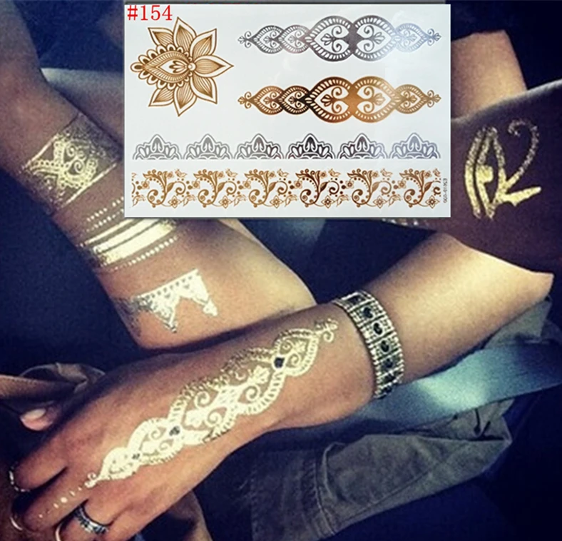 New Metalic Gold Tatoo Temporary Flash Tattoos Henna Metal Bling Body Paint Stickers Arabic Tattoo tatoo | Красота и здоровье